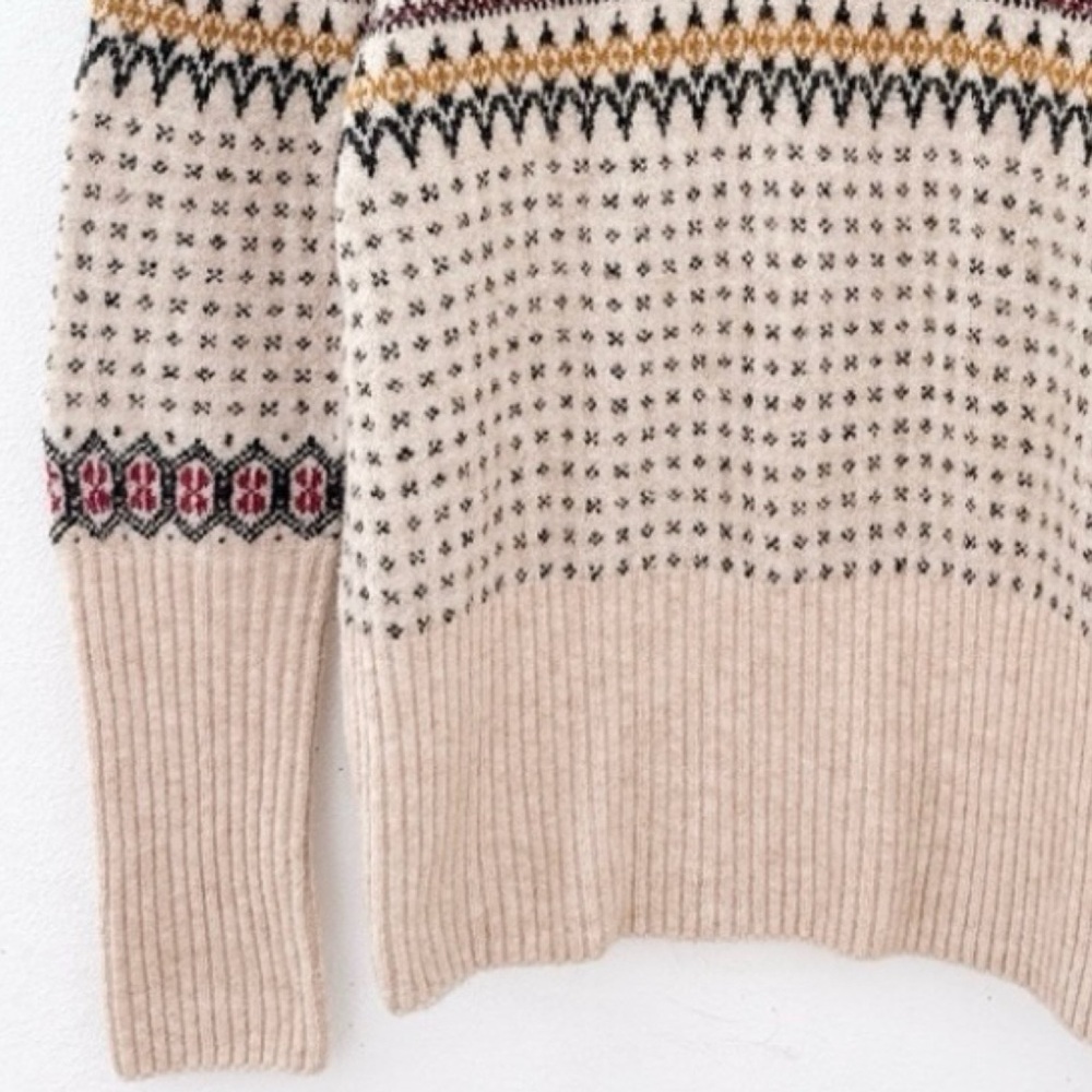 Fair Isle Sweater Puff Sleeve Crewneck Merino Wool Alpaca Preppy Small Cabincore - Picture 6 of 11